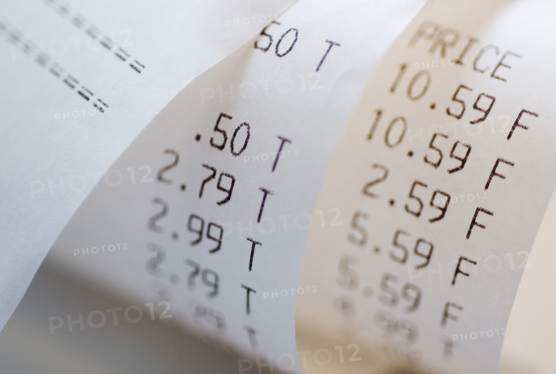 Closeup of sales receipt.