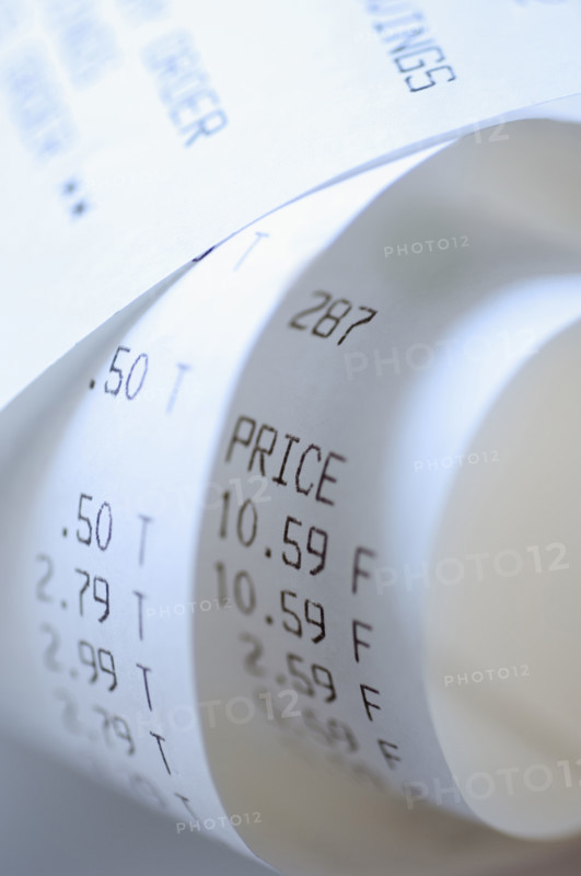 Closeup of sales receipt.