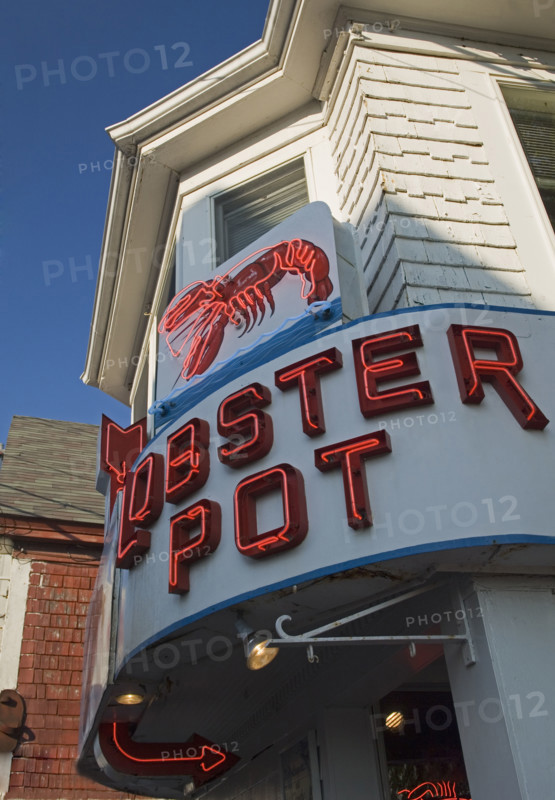 Neon sign for Lobster Pot restaurant.