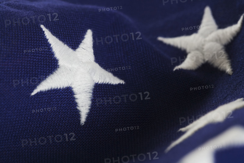 Closeup of stars on American flag.
