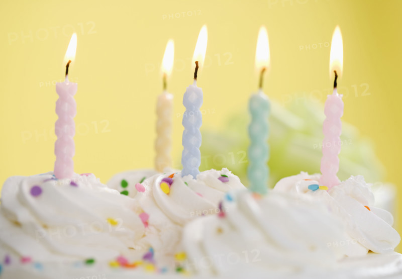Lit candles on a cake.