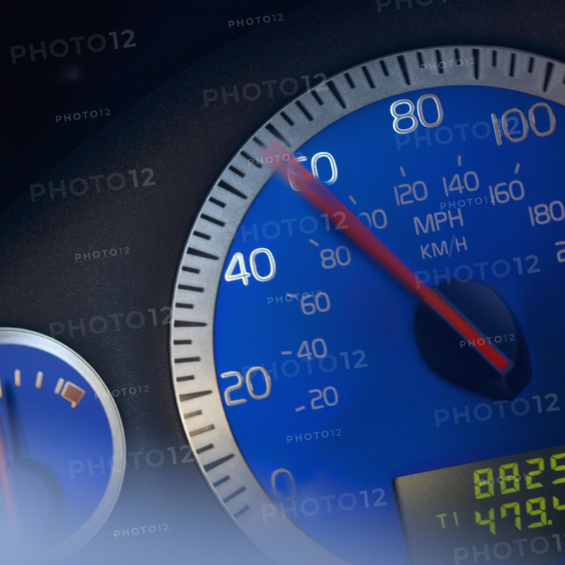 Close-up of speedometer.