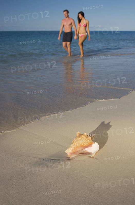 Couple walking the beach.