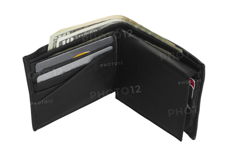 Still life of an open wallet.