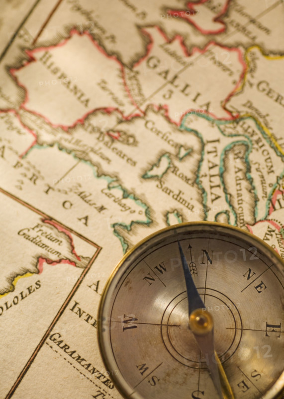 Antique compass and map.