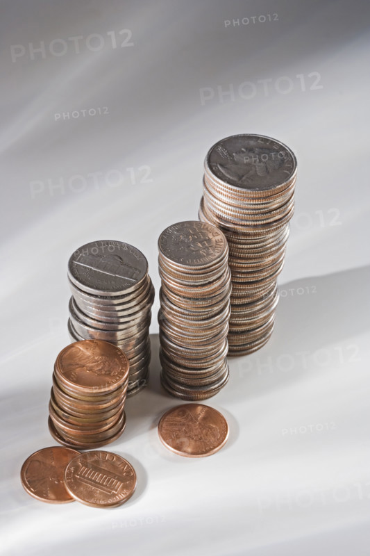 Closeup of stacked coins.