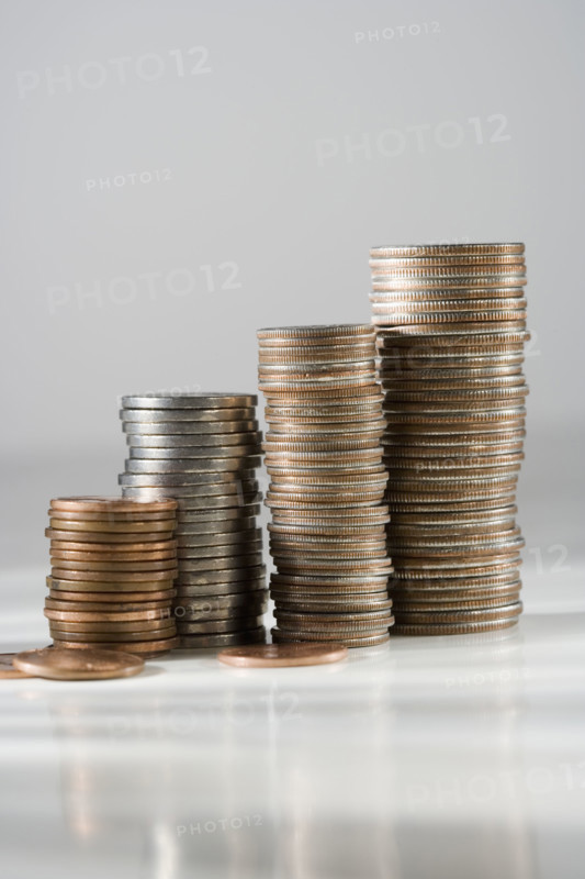 Closeup of stacked coins.