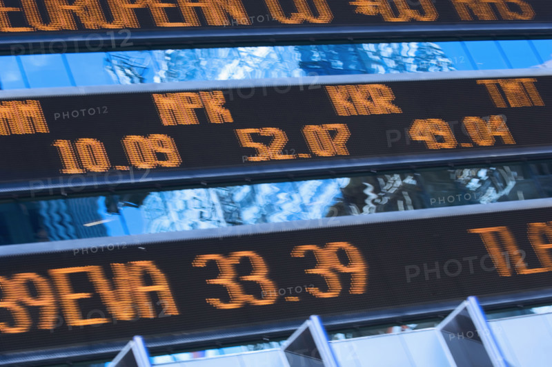 Closeup of stock market ticker.