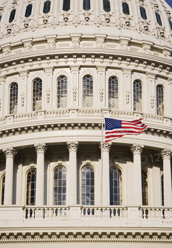 Close up of dome of the Capitol Building  Washington DC USA.