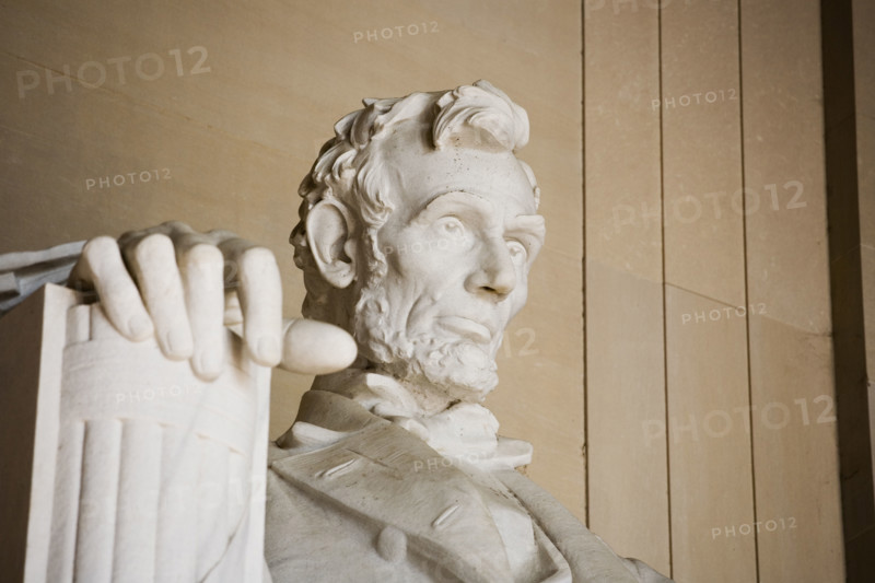 Close up detail of face at Lincoln Memorial Washington DC USA.