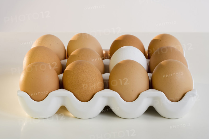 Close up of a dozen eggs.