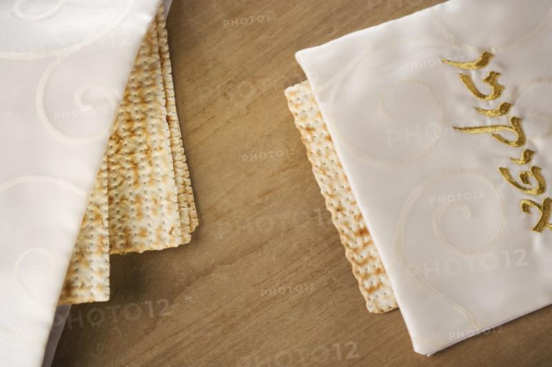 Close up of Matzah under cloth.