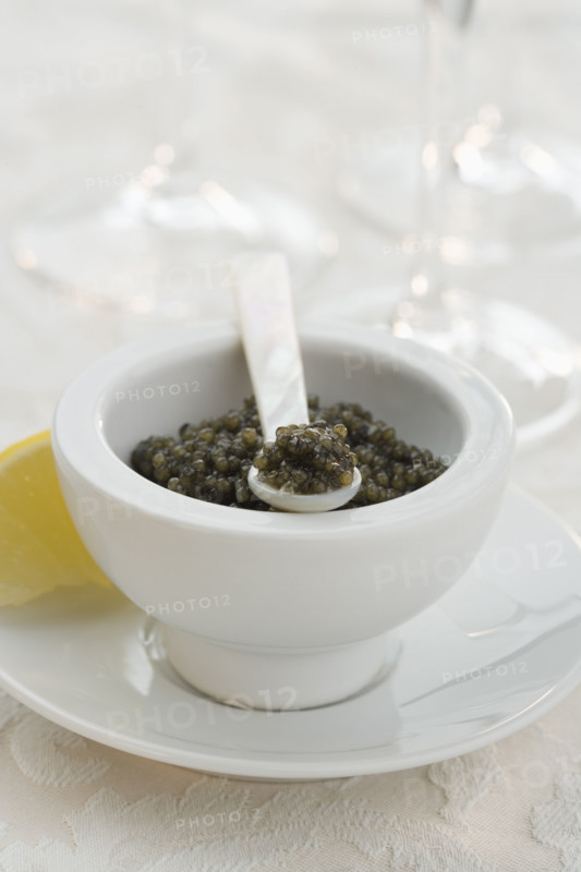 Closeup of a bowl of caviar.