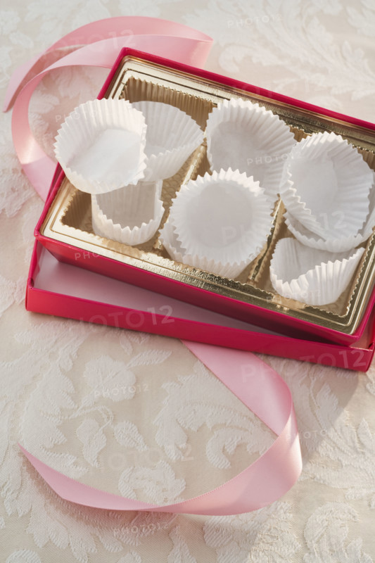 Still life of empty box of chocolates.