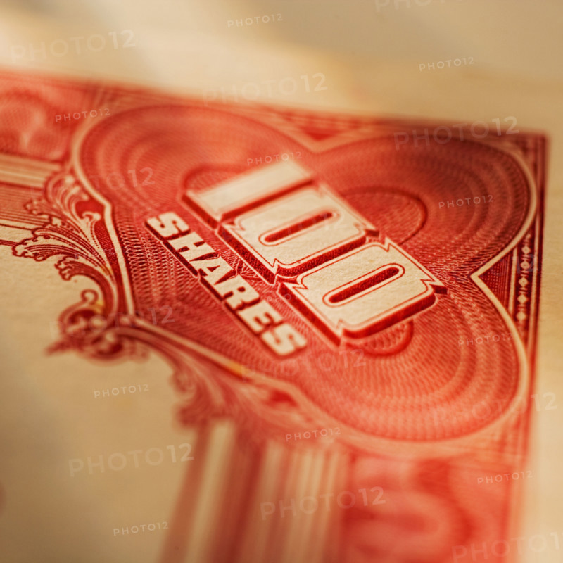 Close up of stock certificate.