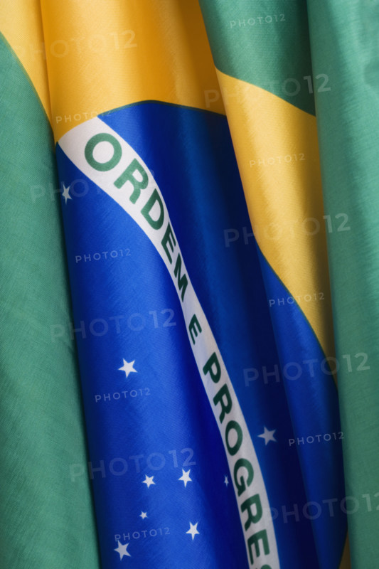 Close up of flag of Brazil.