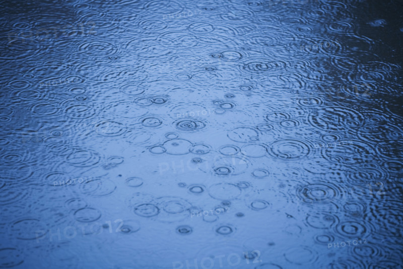 Raindrops rippling on water.