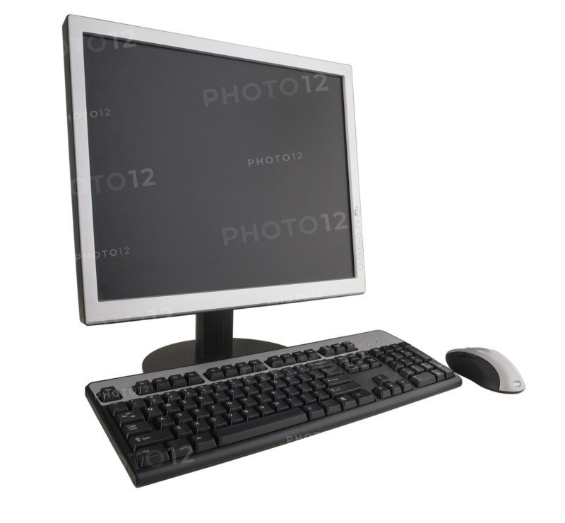 Computer monitor, keyboard and mouse.