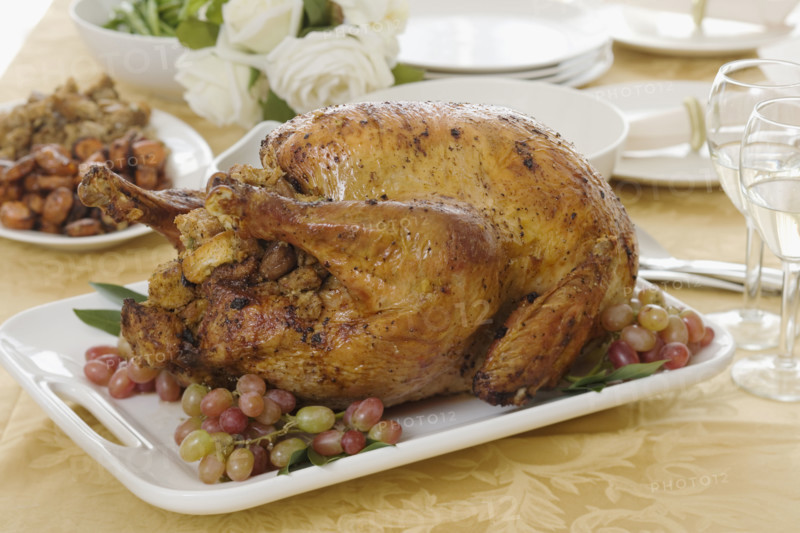 Thanksgiving turkey on table.