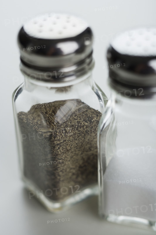 Close up of salt and pepper shakers.