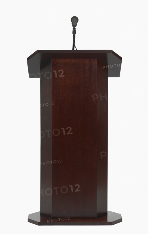 Studio shot of podium with microphone.