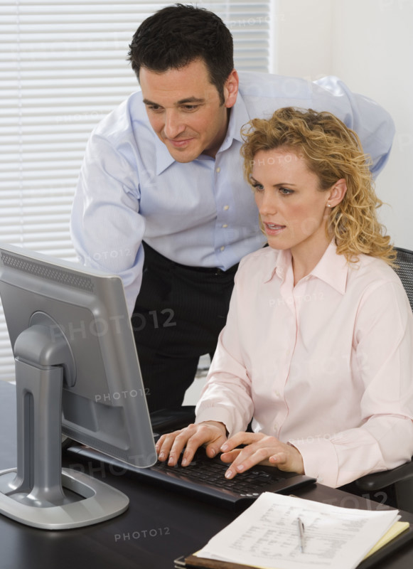 Businesspeople looking at computer.