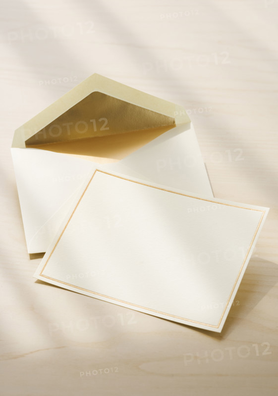 Close up of blank card and envelope.