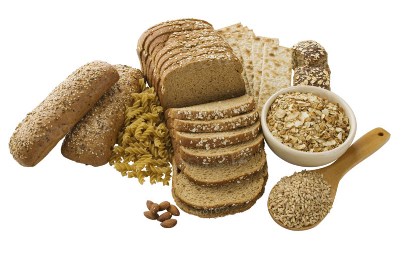 Close up of assorted grains and bread.