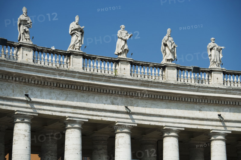 Statues on colonnade at St. Peter’s Basilica, Italy.