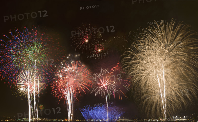 Fireworks in night sky.