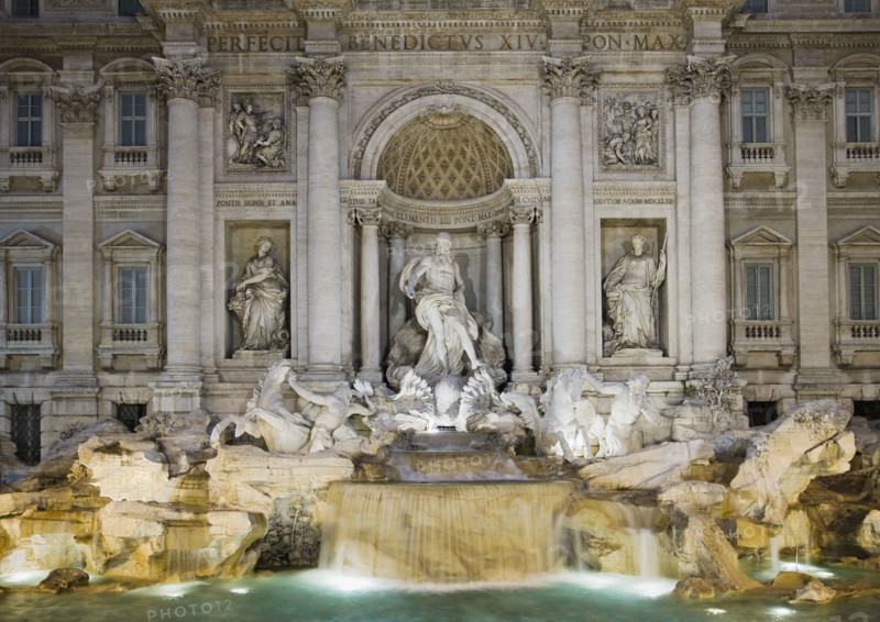 Trevi fountain and statues, Rome, Italy.