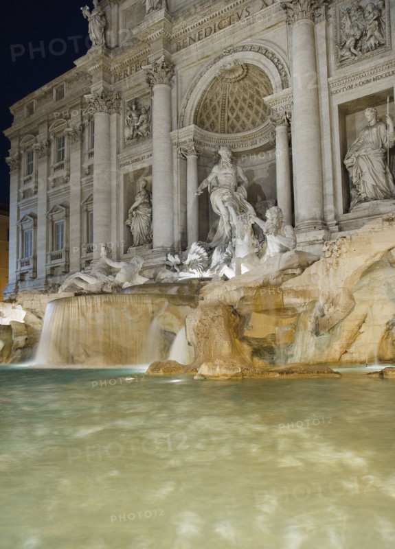 Trevi fountain and statues, Rome, Italy.