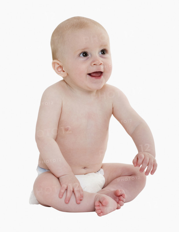 Studio shot of baby in diaper.