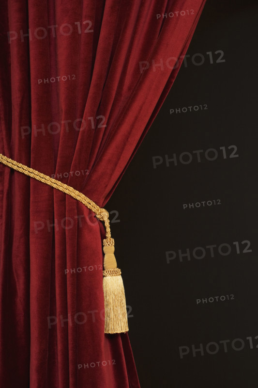 Close up of curtain and tieback.