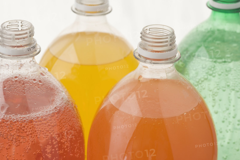 Closeup of open soda bottles. Date : 2006