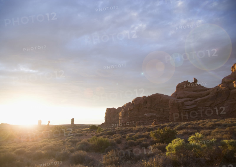 Sunset at Arches National Park Moab Utah USA. Date : 2006