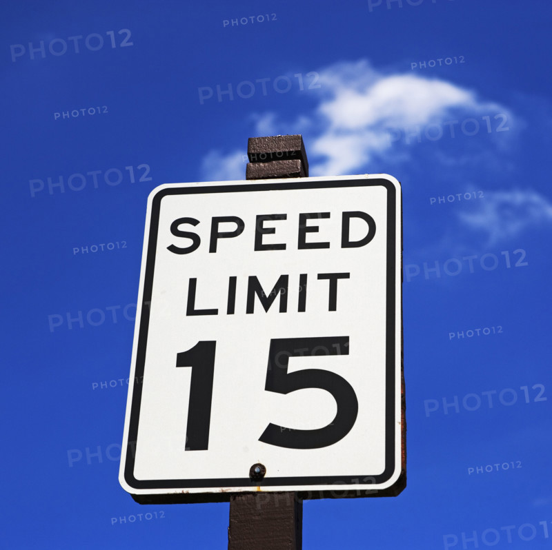 Low angle of Speed Limit street sign. Date : 2007