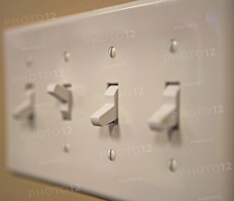 Close up of light switches. Date : 2007