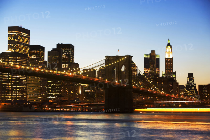 City skyline and bridge at night. Date : 2007