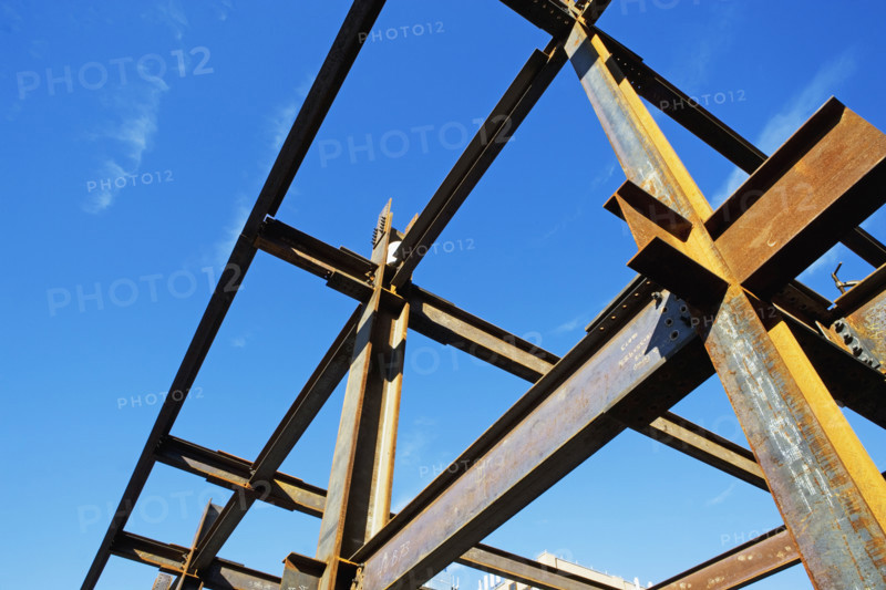 Low angle view of steel girders. Date : 2007