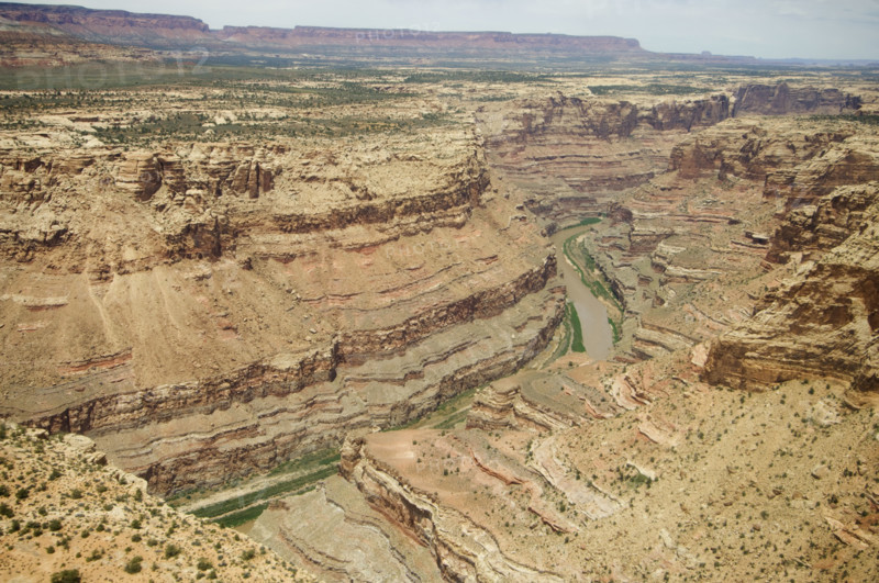 Aerial view of river in canyon, Colorado River, Canyonlands National Park, Moab, Utah, United States. Date : 2007