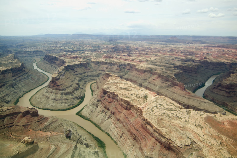 Aerial view of rivers in canyon, Colorado River, Green River, Canyonlands National Park, Moab, Utah, United States. Date : 2007