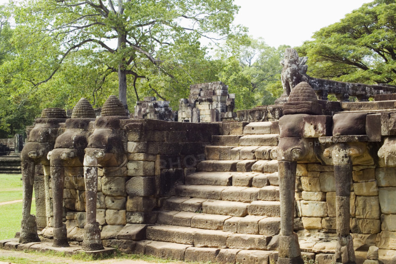 Terrace of the Elephants at ancient Temple Angkor Thom Angkor Wat Cambodia Khmer. Date : 2006
