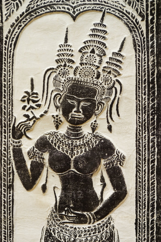 Female divinity goddess at temple Angkor Wat Cambodia Khmer. Date : 2006