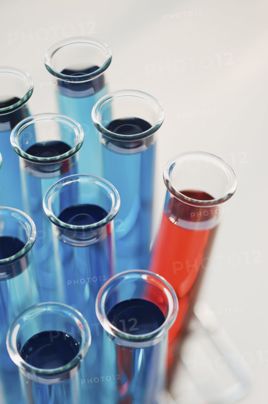 Vials of liquid in tray.