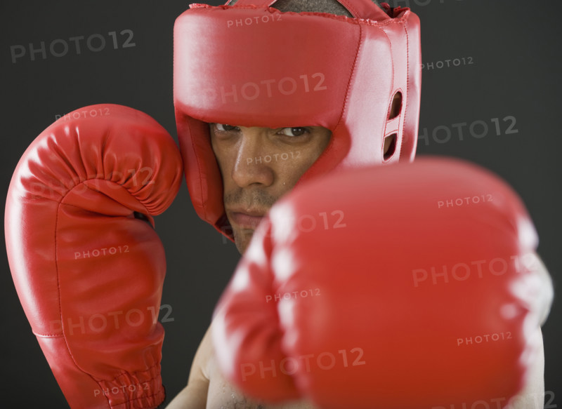 Close up of Hispanic male boxer.