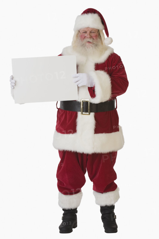 Santa Claus holding blank sign.