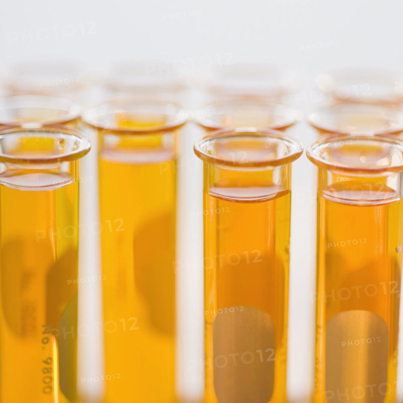Close up of liquid in vials.