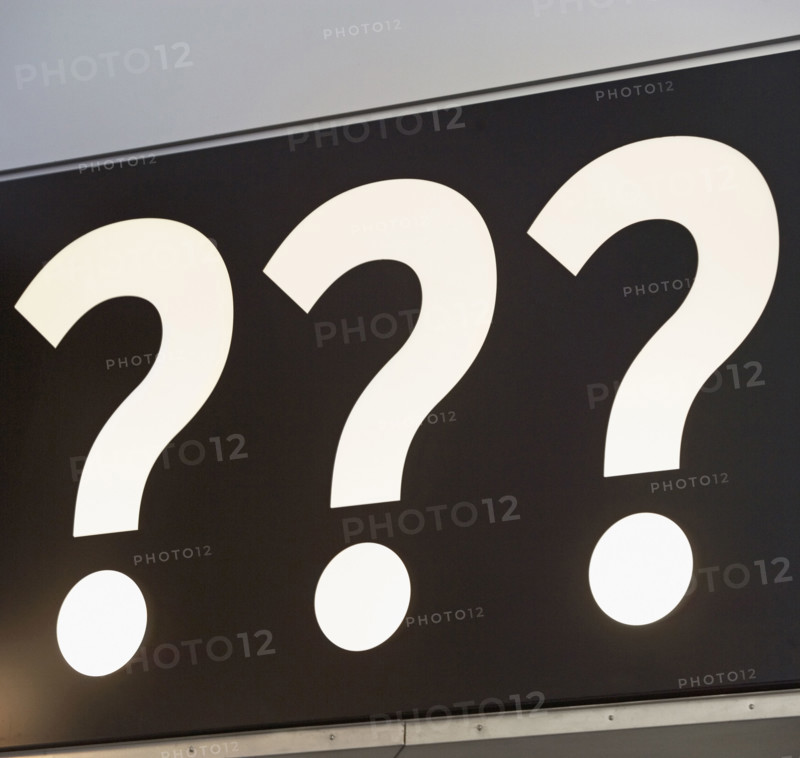 Question marks on sign. Date : 2008