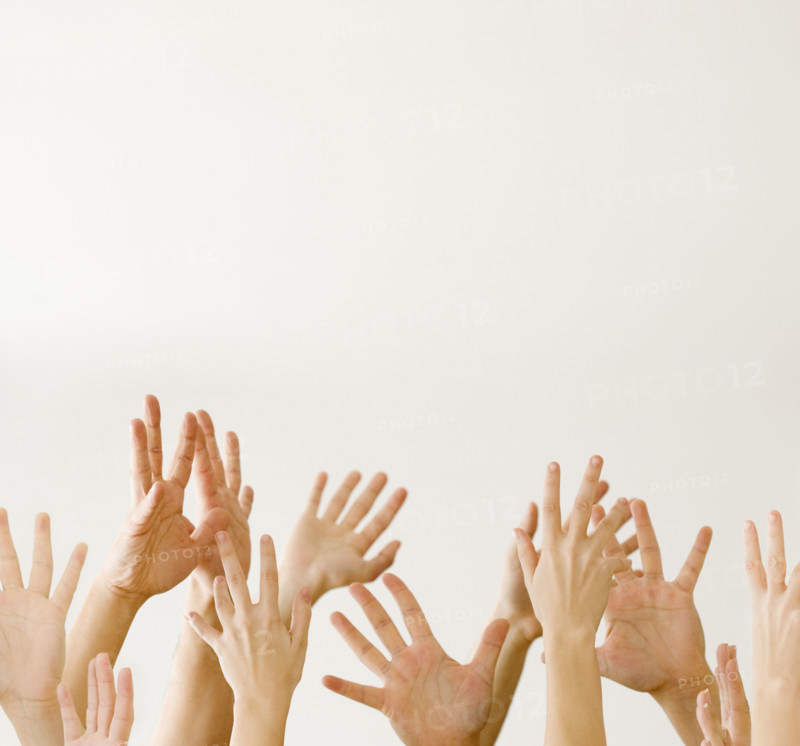 Assorted hands reaching up. Date : 2008